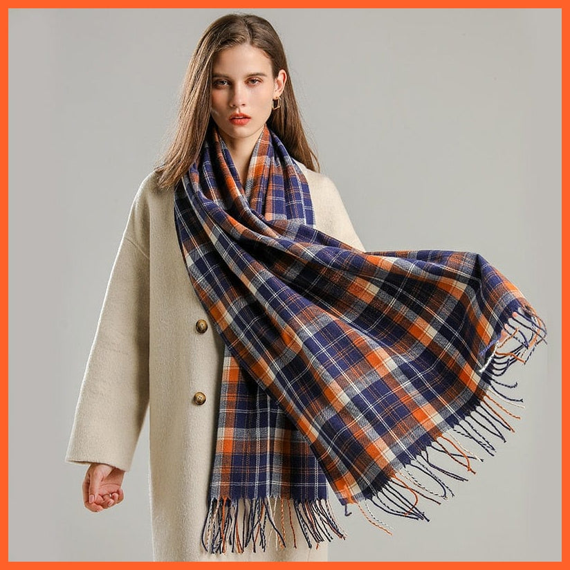 whatagift.com.au Women's Scarf WT67-6 Luxury Plaid Winter Warm Scarf Cashmere Long Pashmina | Female Tassel Shawl Wraps