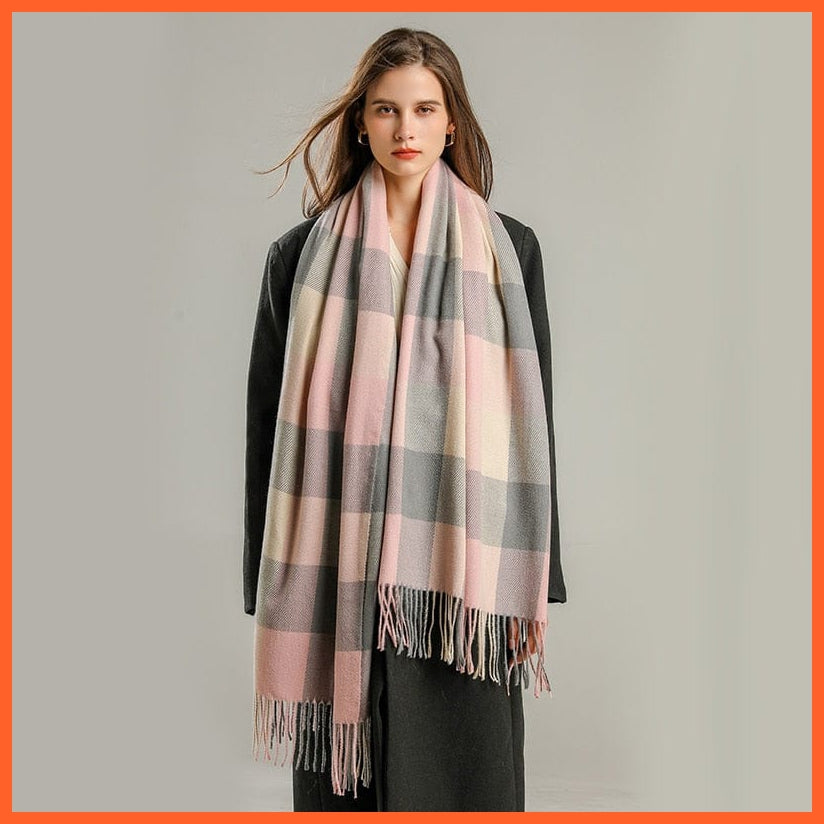 whatagift.com.au Women's Scarf WT72-5 Luxury Plaid Winter Warm Scarf Cashmere Long Pashmina | Female Tassel Shawl Wraps