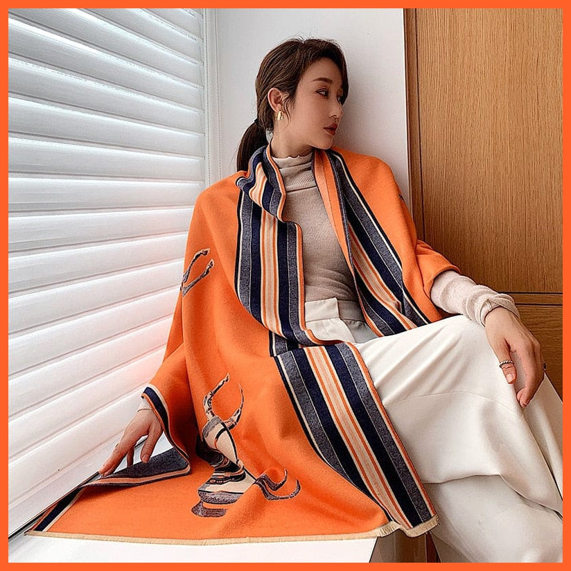 whatagift.com.au Women's Scarf Y15-1-Orange Luxury Winter Cashmere Women's Scarf | Warm Pashmina Blanket Scarves Female Shawl Wraps