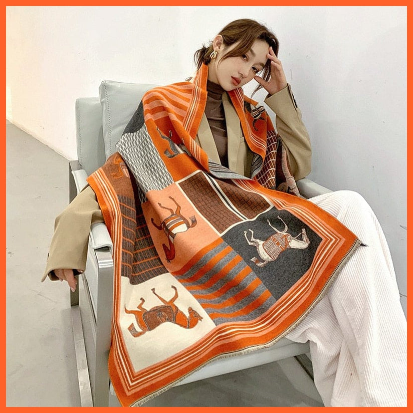 whatagift.com.au Women's Scarf Y6-1-Orange Luxury Winter Cashmere Women's Scarf | Warm Pashmina Blanket Scarves Female Shawl Wraps