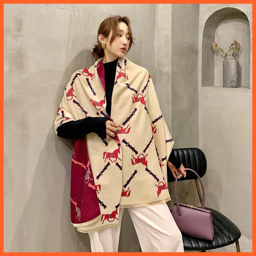 whatagift.com.au Women's Scarf YX3-1-Red beige Luxury Winter Cashmere Women's Scarf | Warm Pashmina Blanket Scarves Female Shawl Wraps