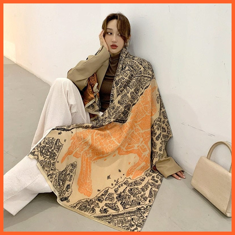 whatagift.com.au Women's Scarf YX54-2-Orange gary Luxury Winter Cashmere Women's Scarf | Warm Pashmina Blanket Scarves Female Shawl Wraps