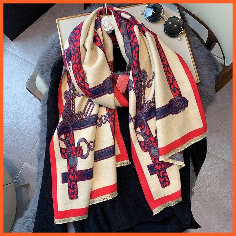 whatagift.com.au Women's Scarf YX55-4-Red beige Luxury Winter Cashmere Women's Scarf | Warm Pashmina Blanket Scarves Female Shawl Wraps