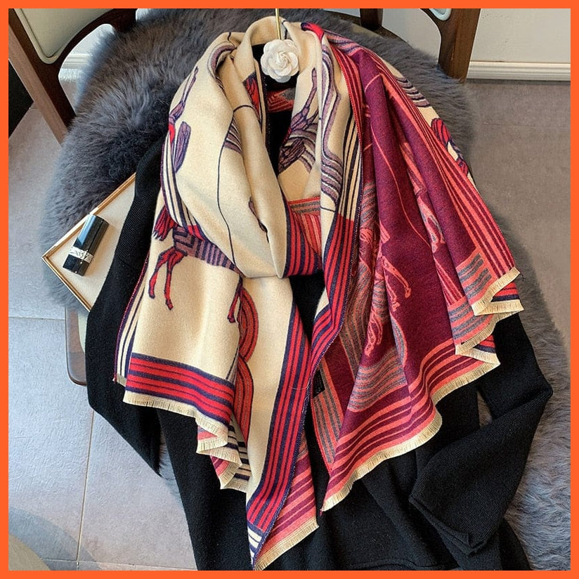 whatagift.com.au Women's Scarf YX57-3-Red beige Luxury Winter Cashmere Women's Scarf | Warm Pashmina Blanket Scarves Female Shawl Wraps
