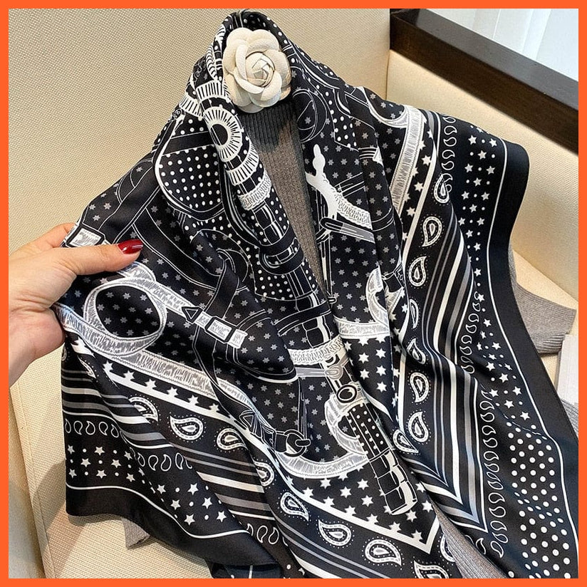 whatagift.com.au Women Scarf 16 / 90X90cm Women Scarf Silk Square Bandanna Flight Attendants Handkerchief Rings wrap