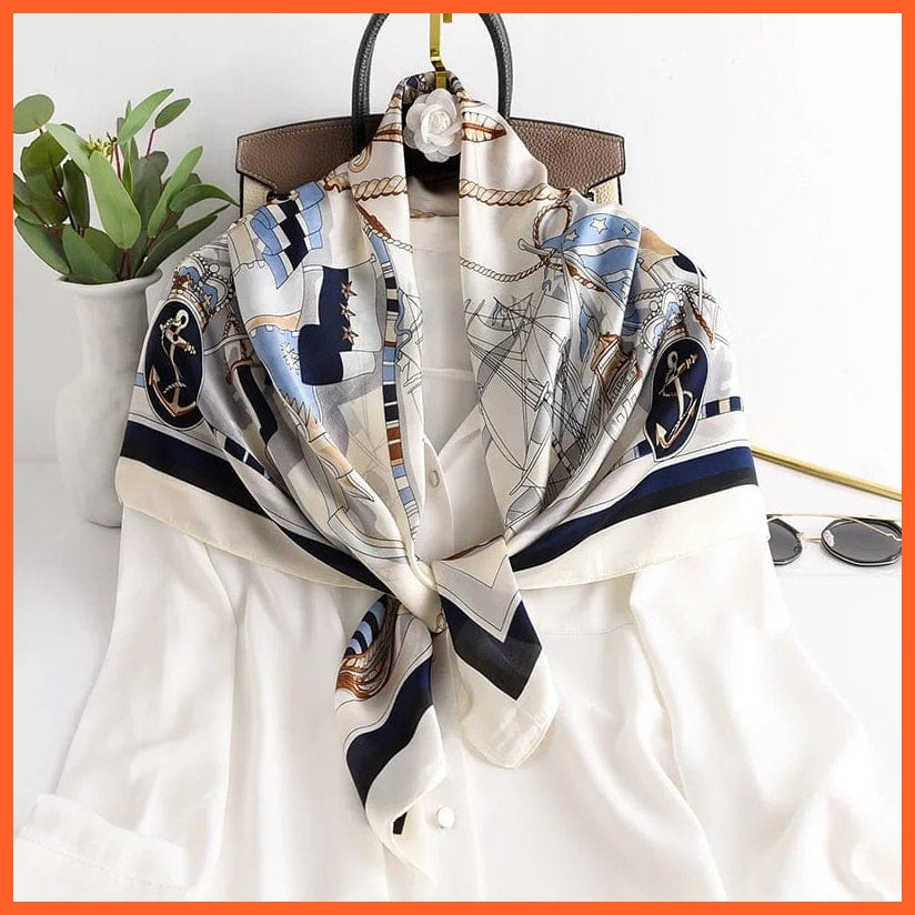 whatagift.com.au Women Scarf 18 / 90X90cm Women Scarf Silk Square Bandanna Flight Attendants Handkerchief Rings wrap