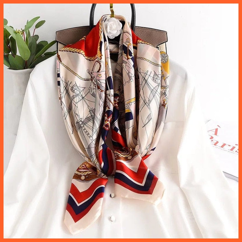 whatagift.com.au Women Scarf 19 / 90X90cm Women Scarf Silk Square Bandanna Flight Attendants Handkerchief Rings wrap