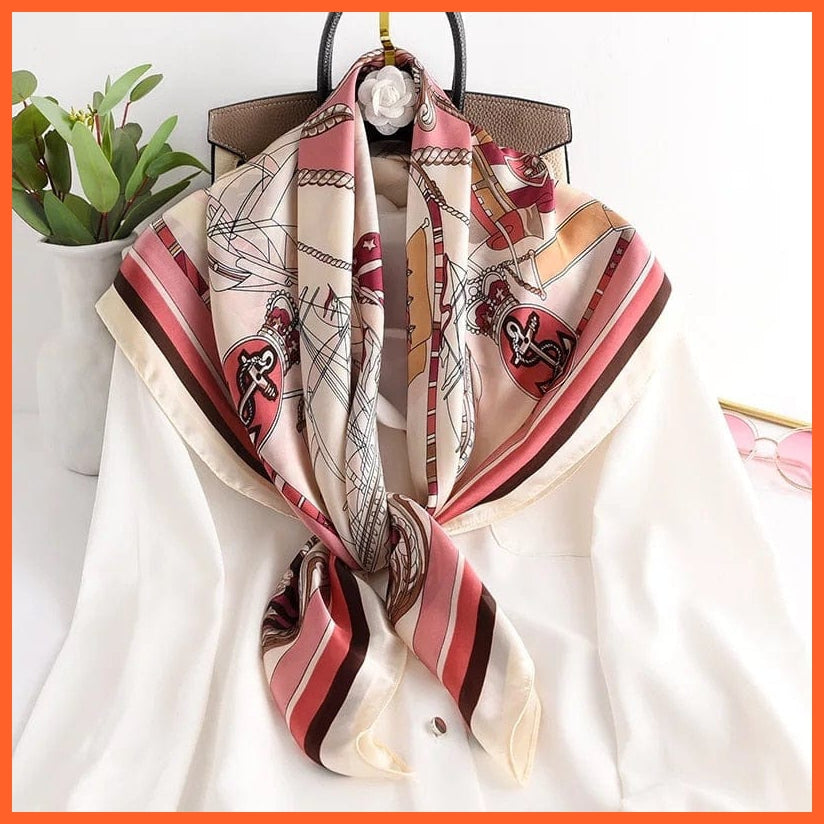 whatagift.com.au Women Scarf 20 / 90X90cm Women Scarf Silk Square Bandanna Flight Attendants Handkerchief Rings wrap