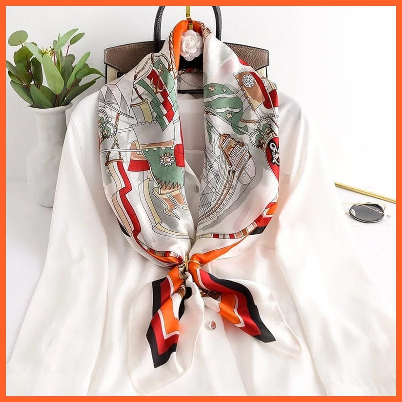 whatagift.com.au Women Scarf 21 / 90X90cm Women Scarf Silk Square Bandanna Flight Attendants Handkerchief Rings wrap