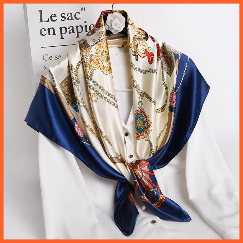 whatagift.com.au Women Scarf 28 / 90X90cm Women Scarf Silk Square Bandanna Flight Attendants Handkerchief Rings wrap