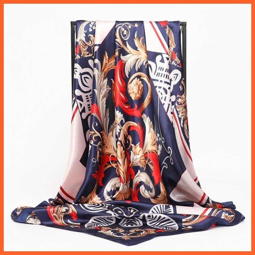 whatagift.com.au Women Scarf FT172-2 / 90x90cm Silk Satin Scarf Square Women Neckerchief Shawl Wraps Printed Hijab Elegant Bandana