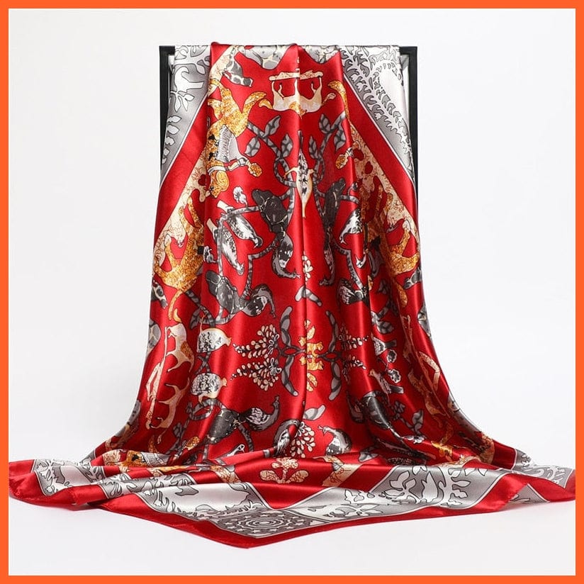 whatagift.com.au Women Scarf FT187-1 / 90x90cm Silk Satin Scarf Square Women Neckerchief Shawl Wraps Printed Hijab Elegant Bandana