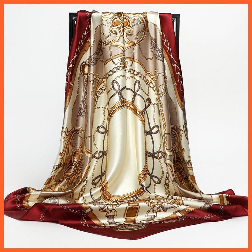 whatagift.com.au Women Scarf FT201-1 / 90x90cm Silk Satin Scarf Square Women Neckerchief Shawl Wraps Printed Hijab Elegant Bandana