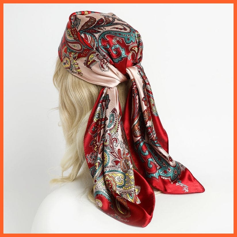 whatagift.com.au Women Scarf FT25-4 / 90x90cm Silk Satin Scarf Square Women Neckerchief Shawl Wraps Printed Hijab Elegant Bandana