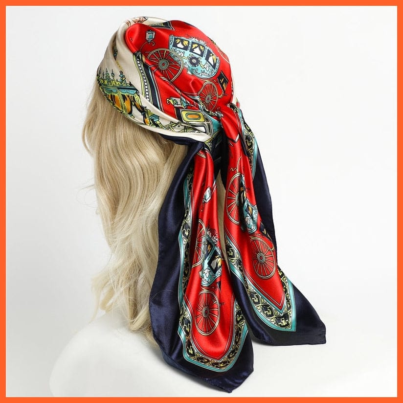 whatagift.com.au Women Scarf FT66-3 / 90x90cm Silk Satin Scarf Square Women Neckerchief Shawl Wraps Printed Hijab Elegant Bandana