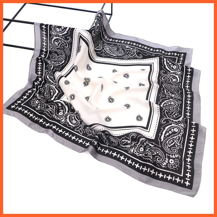 whatagift.com.au Women Scarf SJ10 Black n Grey / 70X70cm Handkerchief Satin Scarf | Women Summer Luxury Leopard Hair Shawl Silk Hijab