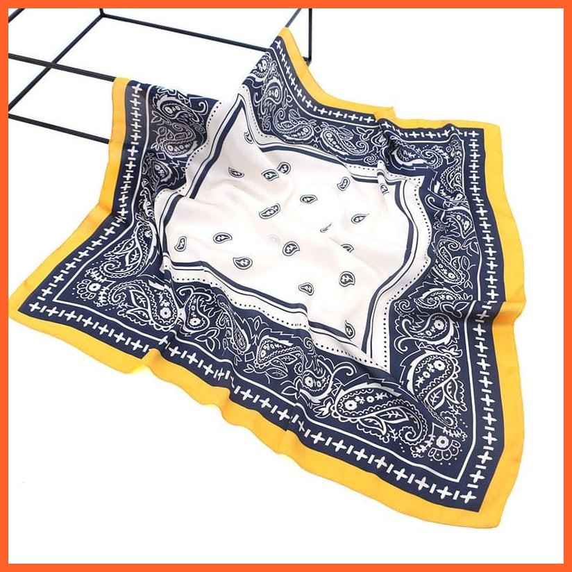 whatagift.com.au Women Scarf SJ10 Blue Yellow / 70X70cm Handkerchief Satin Scarf | Women Summer Luxury Leopard Hair Shawl Silk Hijab