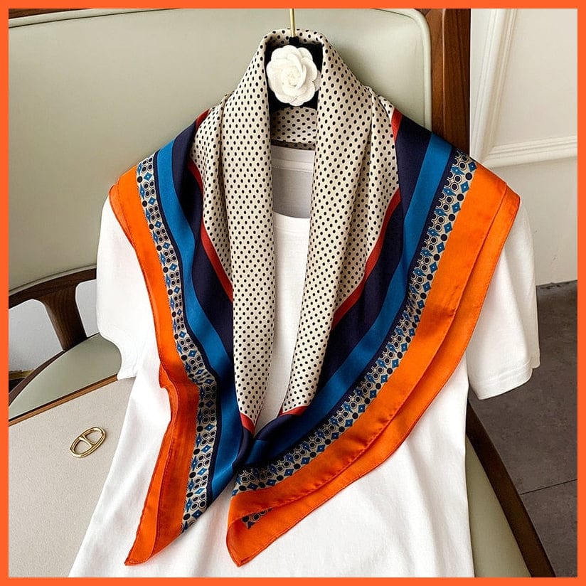 whatagift.com.au Women Scarf W-153-orange / 70x70cm Silk Satin Scarf Women Handkerchief Printed Square Head Bandana Muffler Hijab