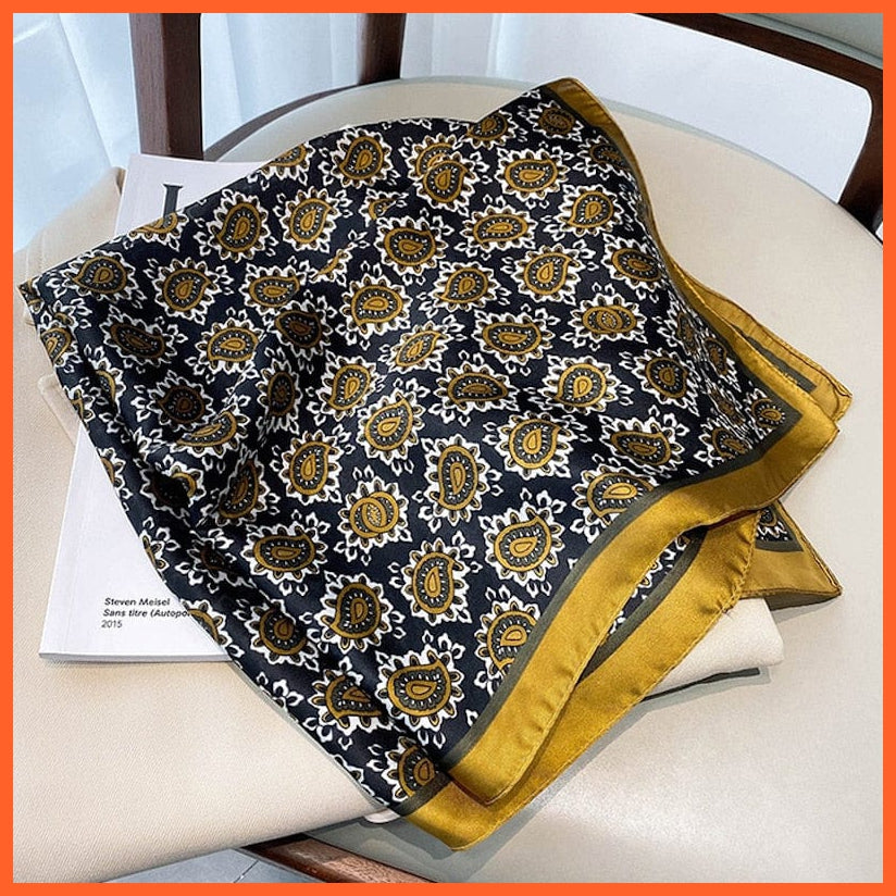 whatagift.com.au Women Scarf W-174-yellow / 70x70cm Silk Satin Scarf Women Handkerchief Printed Square Head Bandana Muffler Hijab