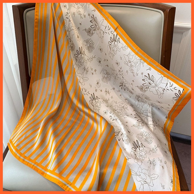 whatagift.com.au Women Scarf W-62- yellow / 70x70cm Copy of Silk Satin Scarf Women Handkerchief Printed Square Head Bandana Muffler Hijab