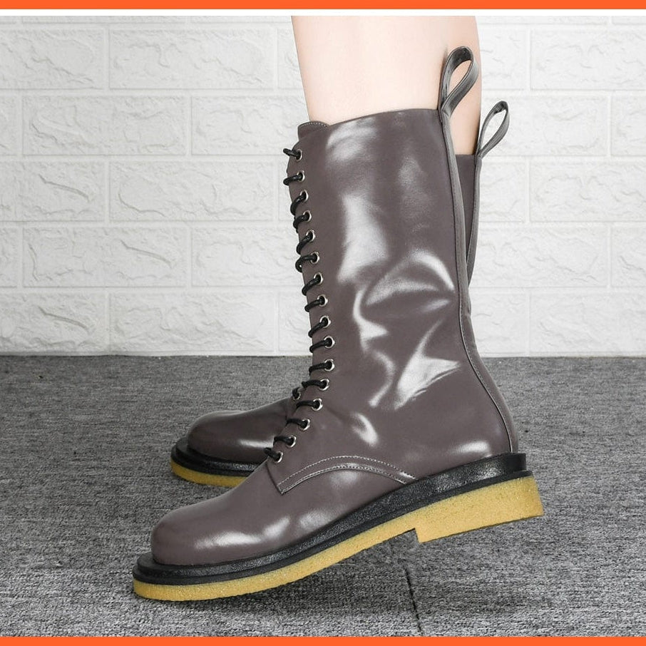 whatagift.com.au Women Shoes New Designers High Platform Gothic Shoes | Women Mid-Calf Boots Lace-up  Boots