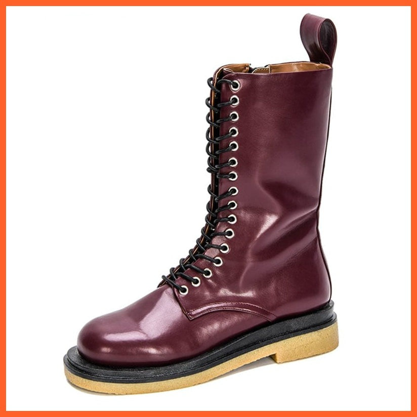 whatagift.com.au Women Shoes New Designers High Platform Gothic Shoes | Women Mid-Calf Boots Lace-up  Boots