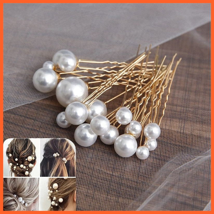 whatagift.com.au Women U-shaped Metal Pin | Pearl Bridal Tiara Hairpin | Wedding Accessories