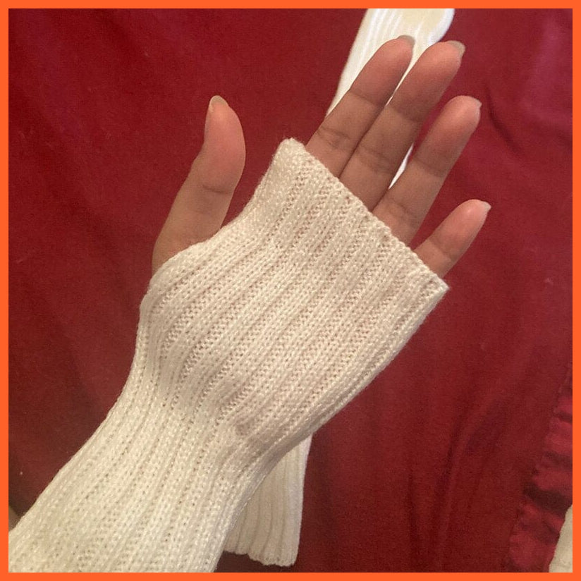 whatagift.com.au Women Warm Long Gothic Lolita Knitting Glove Stretch Fingerlings Mittens