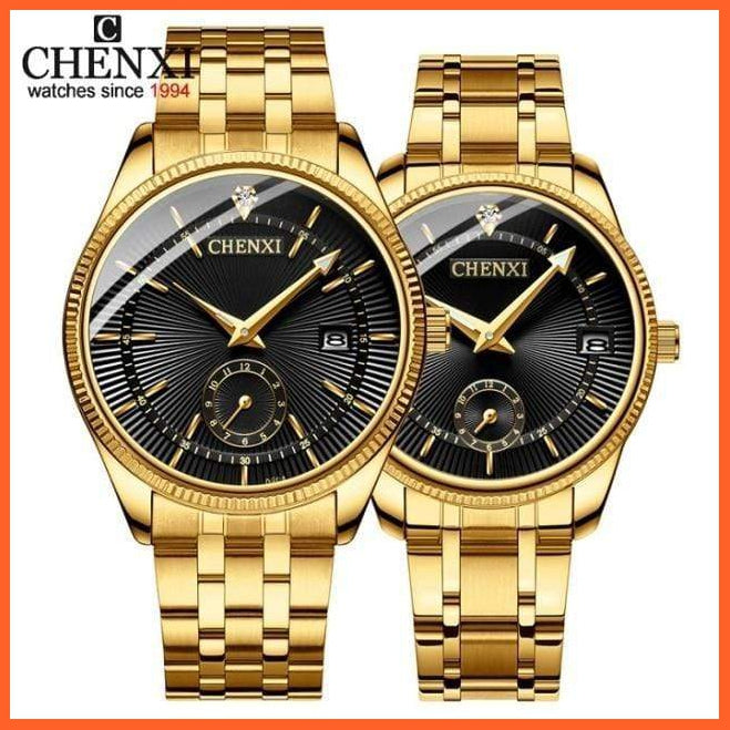 Luxury Branded Set Women Men Golden Fashion Sport Quartz Watches | Ladies Stainless Steel Business Casual Waterproof Watches | whatagift.com.au.