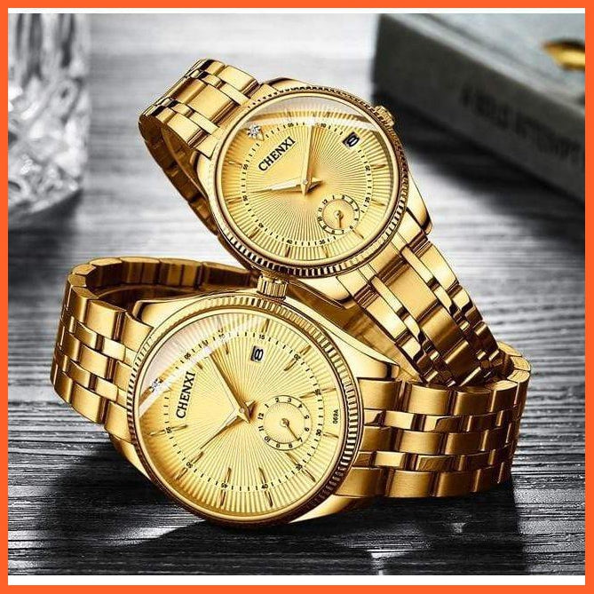 Branded Luxury Gold Wrist Watch Men Women Quartz Wristwatch For Couples | Casual Fashion Stainless Steel Watches | whatagift.com.au.