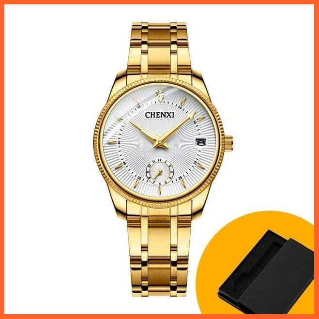 Branded Luxury Gold Wrist Watch Men Women Quartz Wristwatch For Couples | Casual Fashion Stainless Steel Watches | whatagift.com.au.