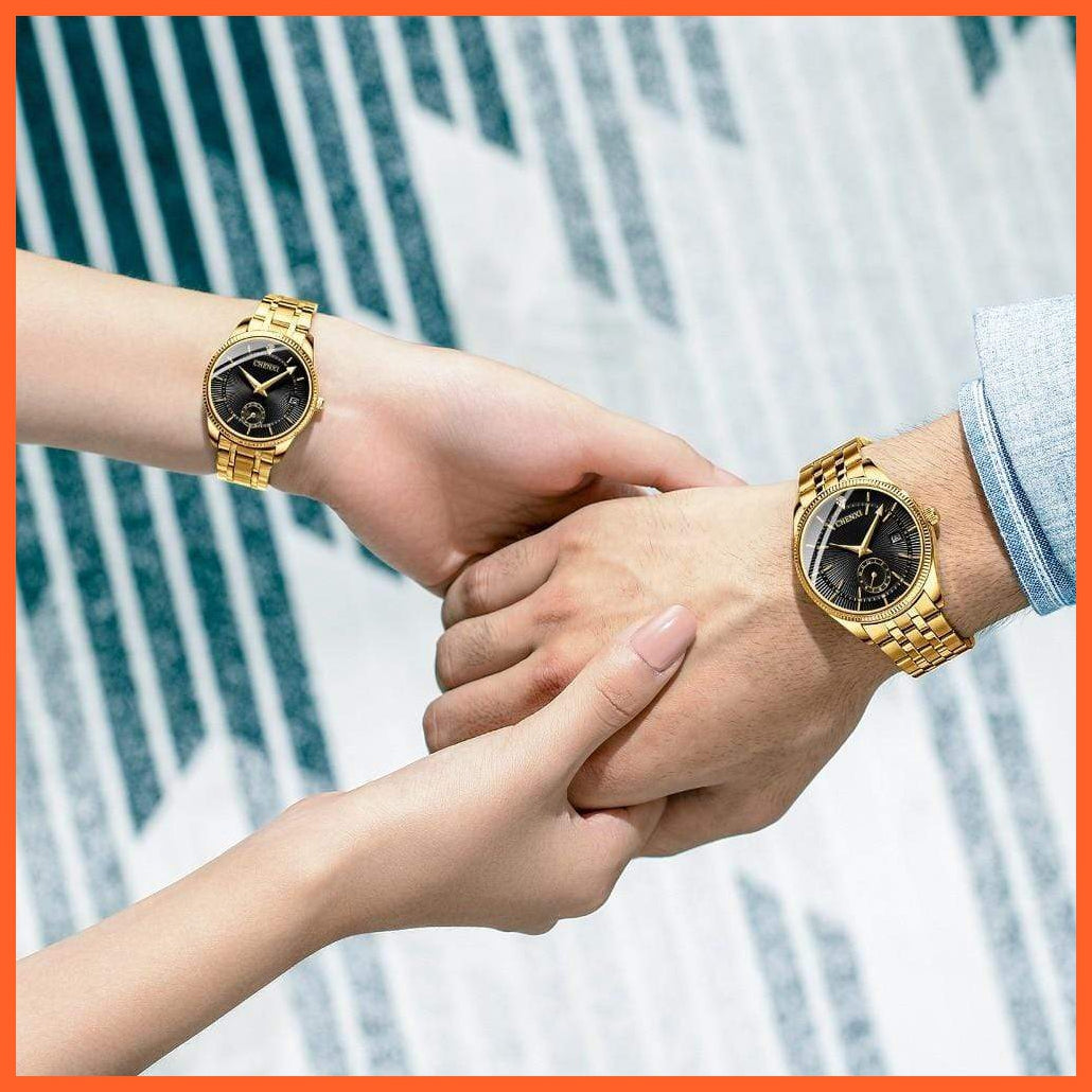 Branded Luxury Gold Wrist Watch Men Women Quartz Wristwatch For Couples | Casual Fashion Stainless Steel Watches | whatagift.com.au.