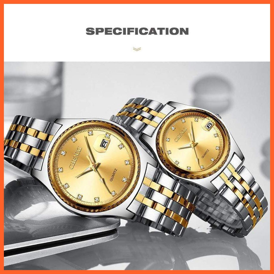 Casual Fashion Men Women Watches | Rhinestone Dial Top Brand Luxury Couples Quartz Stainless Steel Waterproof Watches | whatagift.com.au.