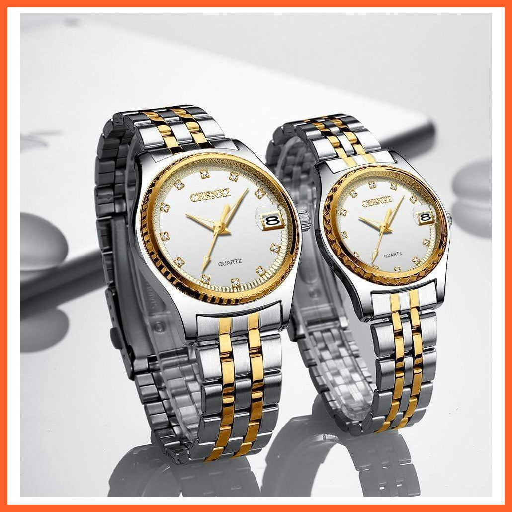 Casual Fashion Men Women Watches | Rhinestone Dial Top Brand Luxury Couples Quartz Stainless Steel Waterproof Watches | whatagift.com.au.