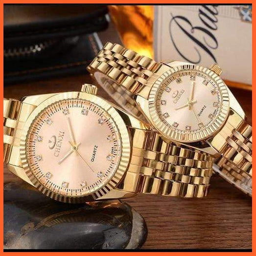 Casual Fashion Stainless Steel Luxury Couple Watch | Golden Lovers Watch Quartz Watches For Women & Men Analog Wristwatch | whatagift.com.au.