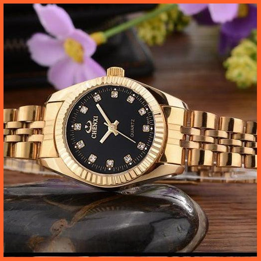 Casual Fashion Stainless Steel Luxury Couple Watch | Golden Lovers Watch Quartz Watches For Women & Men Analog Wristwatch | whatagift.com.au.