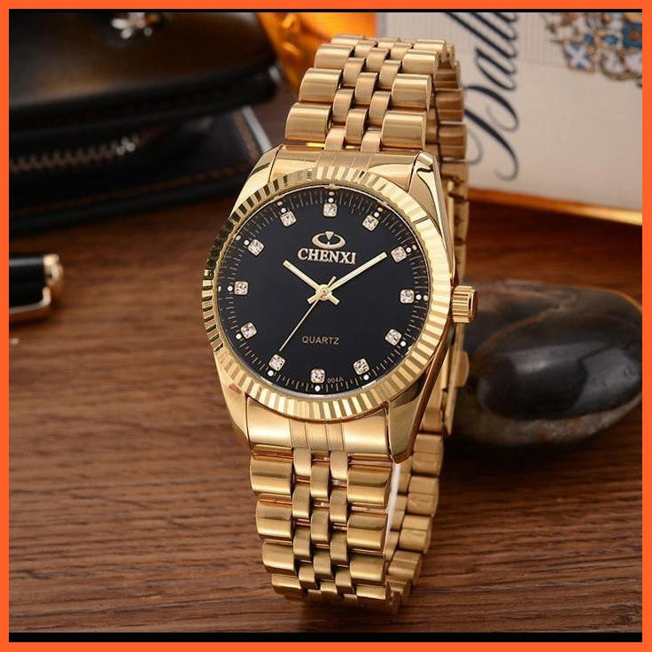 Casual Fashion Stainless Steel Luxury Couple Watch | Golden Lovers Watch Quartz Watches For Women & Men Analog Wristwatch | whatagift.com.au.