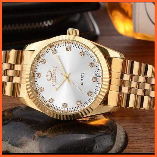 Casual Fashion Stainless Steel Luxury Couple Watch | Golden Lovers Watch Quartz Watches For Women & Men Analog Wristwatch | whatagift.com.au.