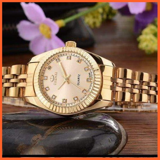 Casual Fashion Stainless Steel Luxury Couple Watch | Golden Lovers Watch Quartz Watches For Women & Men Analog Wristwatch | whatagift.com.au.