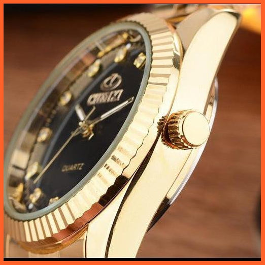 Casual Fashion Stainless Steel Luxury Couple Watch | Golden Lovers Watch Quartz Watches For Women & Men Analog Wristwatch | whatagift.com.au.