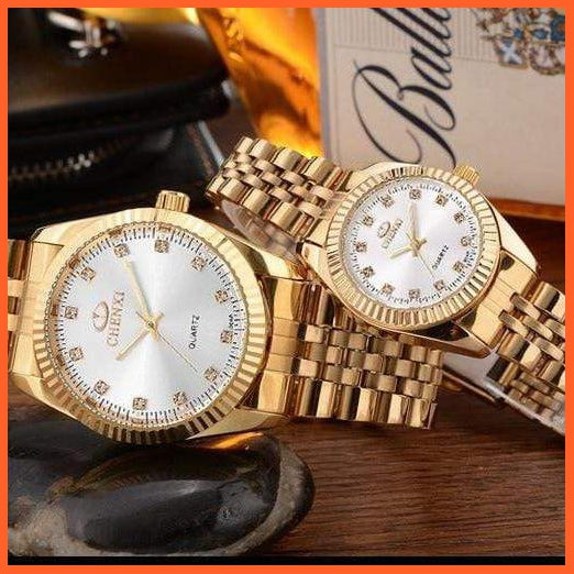 Casual Fashion Stainless Steel Luxury Couple Watch | Golden Lovers Watch Quartz Watches For Women & Men Analog Wristwatch | whatagift.com.au.