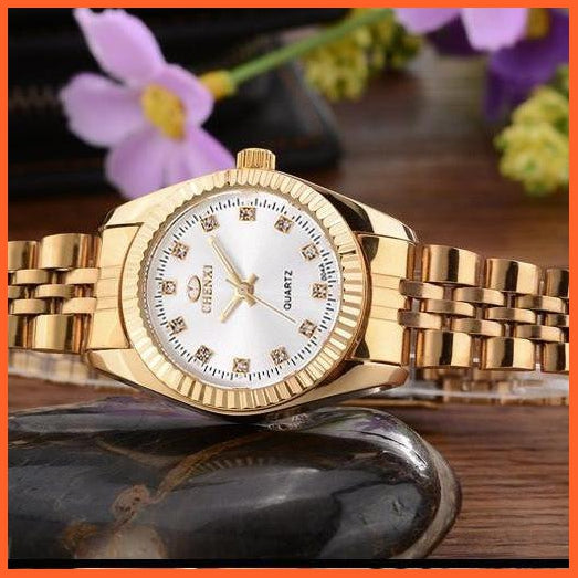 Casual Fashion Stainless Steel Luxury Couple Watch | Golden Lovers Watch Quartz Watches For Women & Men Analog Wristwatch | whatagift.com.au.