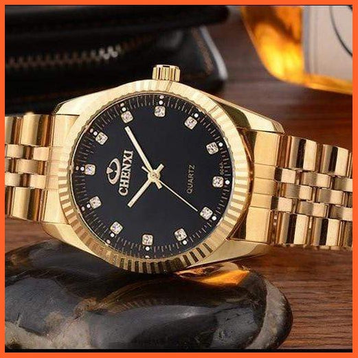 Casual Fashion Stainless Steel Luxury Couple Watch | Golden Lovers Watch Quartz Watches For Women & Men Analog Wristwatch | whatagift.com.au.