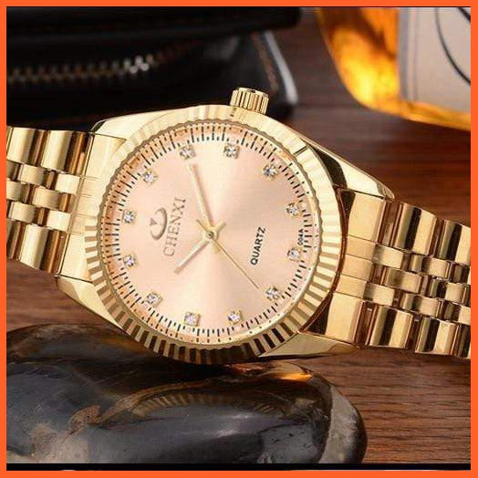 Casual Fashion Stainless Steel Luxury Couple Watch | Golden Lovers Watch Quartz Watches For Women & Men Analog Wristwatch | whatagift.com.au.