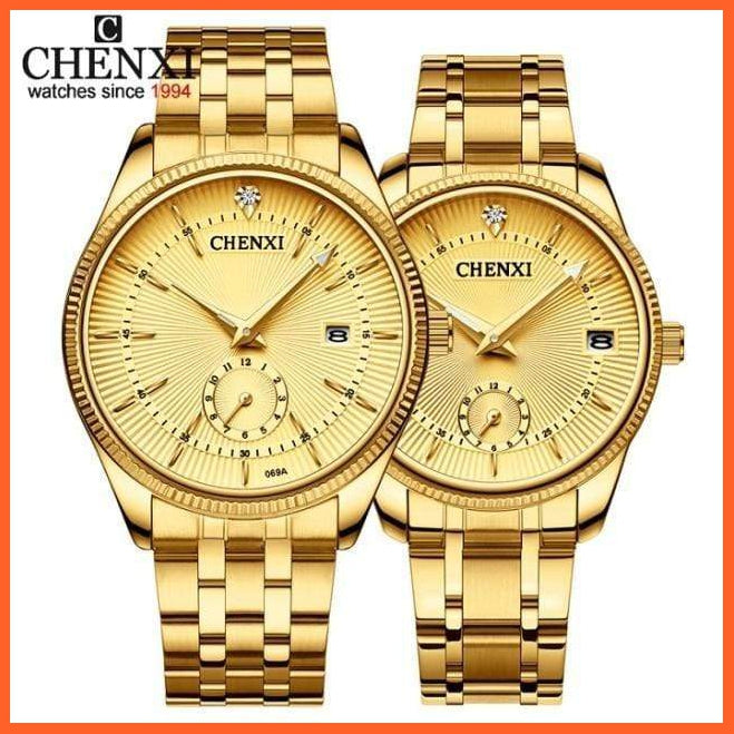 Luxury Branded Set Women Men Golden Fashion Sport Quartz Watches | Ladies Stainless Steel Business Casual Waterproof Watches | whatagift.com.au.