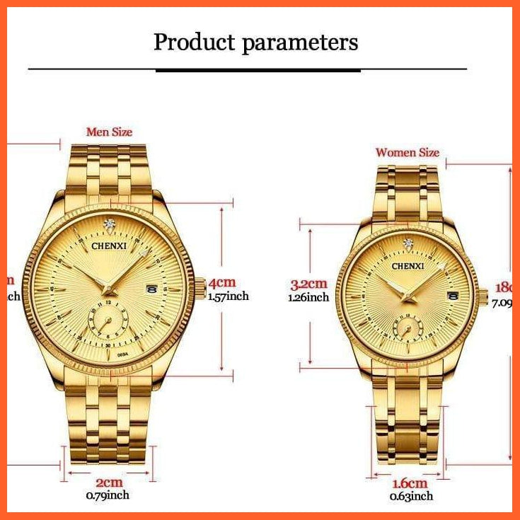 Luxury Branded Set Women Men Golden Fashion Sport Quartz Watches | Ladies Stainless Steel Business Casual Waterproof Watches | whatagift.com.au.