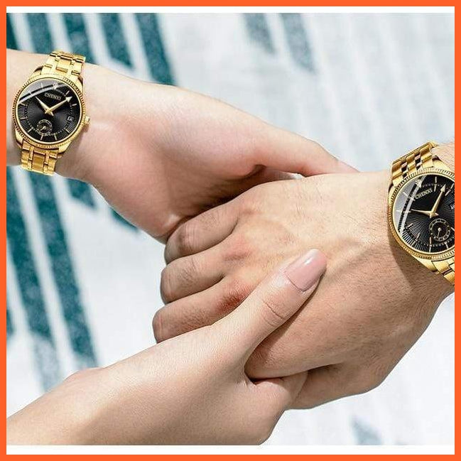 Luxury Branded Set Women Men Golden Fashion Sport Quartz Watches | Ladies Stainless Steel Business Casual Waterproof Watches | whatagift.com.au.