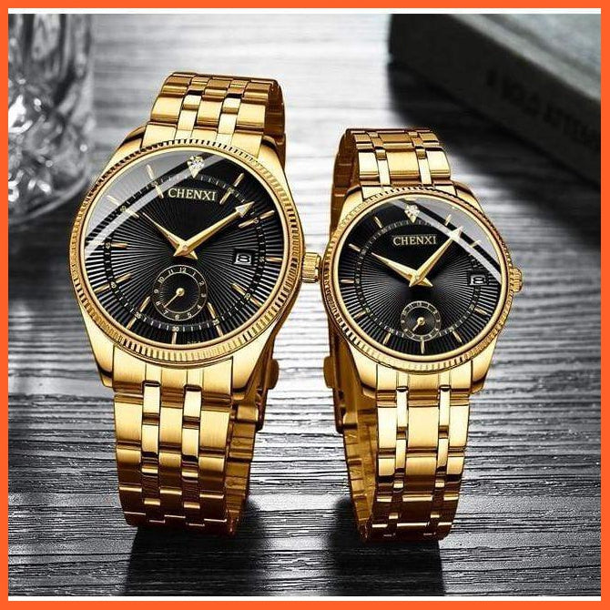 Luxury Branded Set Women Men Golden Fashion Sport Quartz Watches | Ladies Stainless Steel Business Casual Waterproof Watches | whatagift.com.au.