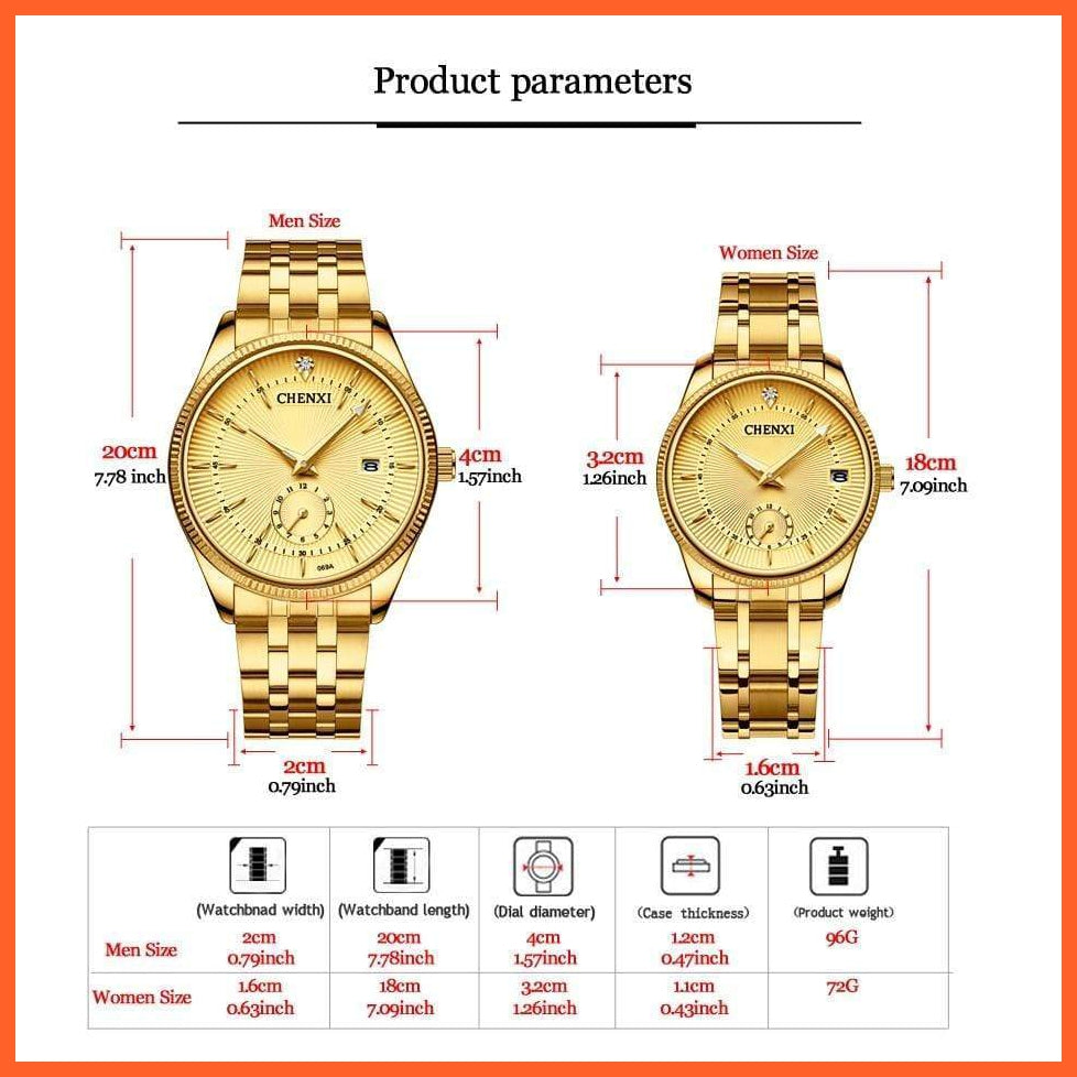 Luxury Branded Set Women Men Golden Fashion Sport Quartz Watches | Ladies Stainless Steel Business Casual Waterproof Watches | whatagift.com.au.