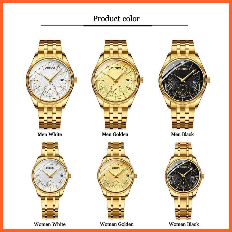 Luxury Branded Set Women Men Golden Fashion Sport Quartz Watches | Ladies Stainless Steel Business Casual Waterproof Watches | whatagift.com.au.